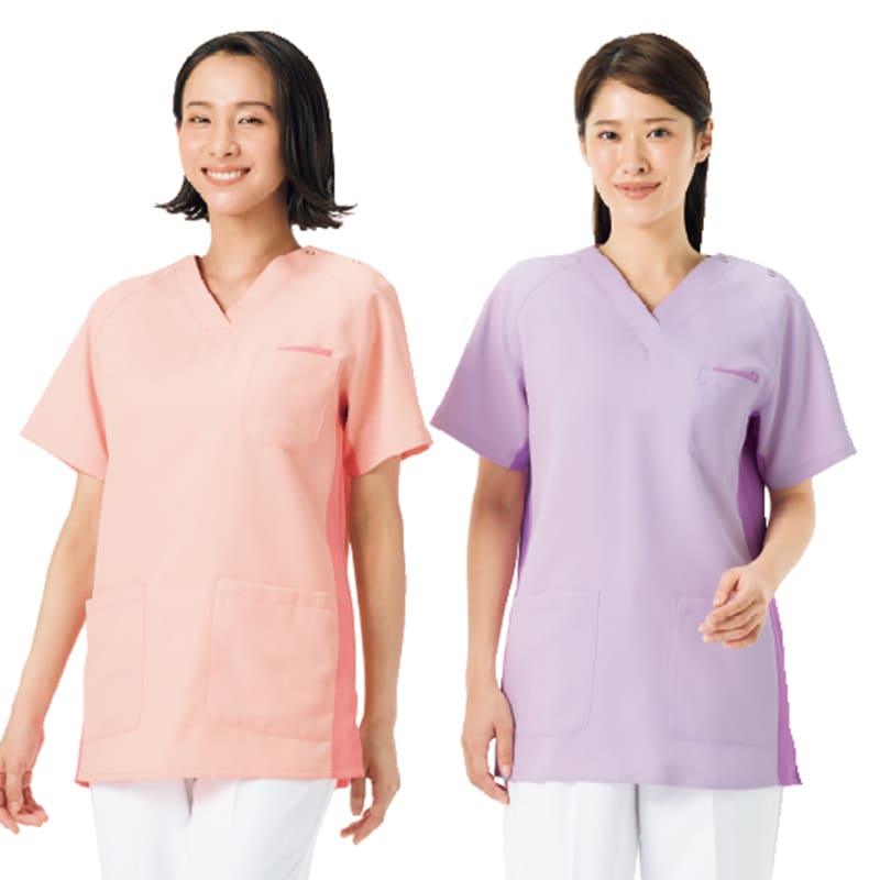 男女兼用プルオーバースクラブ[シャーベットオレンジ×コーラル]