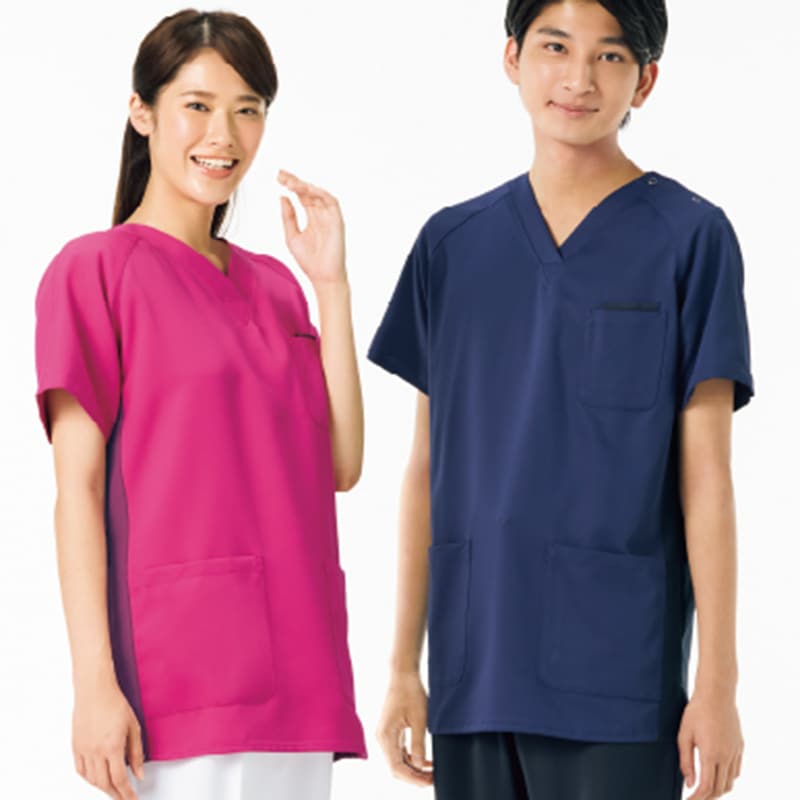 男女兼用プルオーバースクラブ[ローズ×ワイン]