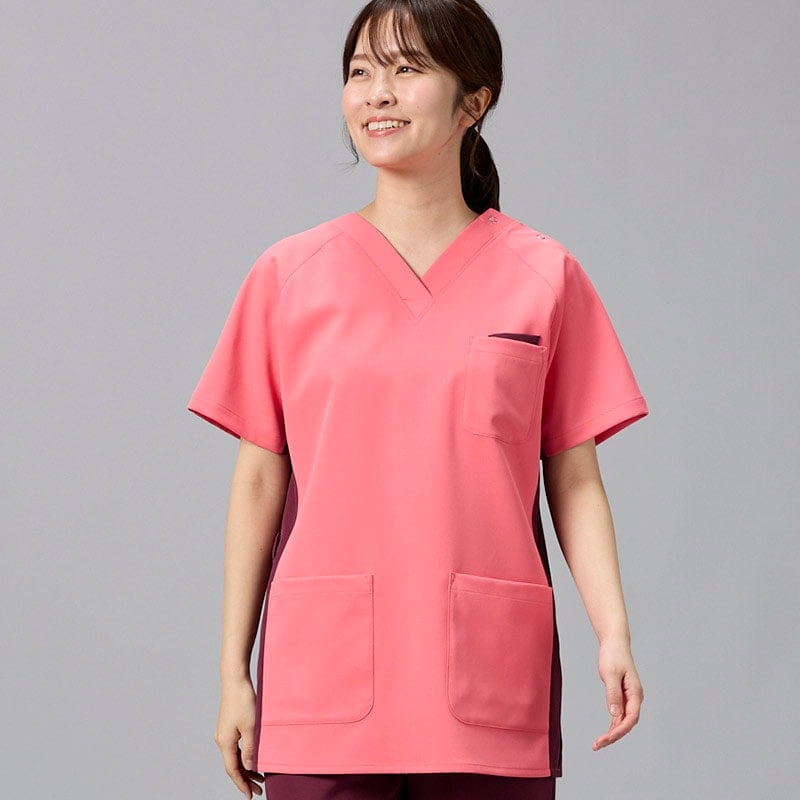 男女兼用プルオーバースクラブ[チェリーピンク×ワイン]