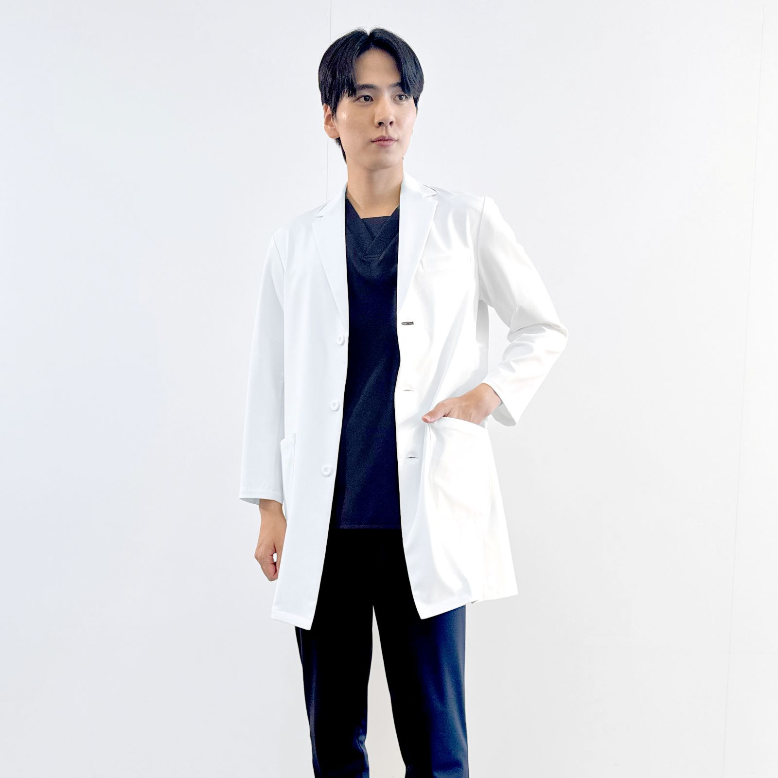 メンズショートコート[ホワイト×ダークネイビー]