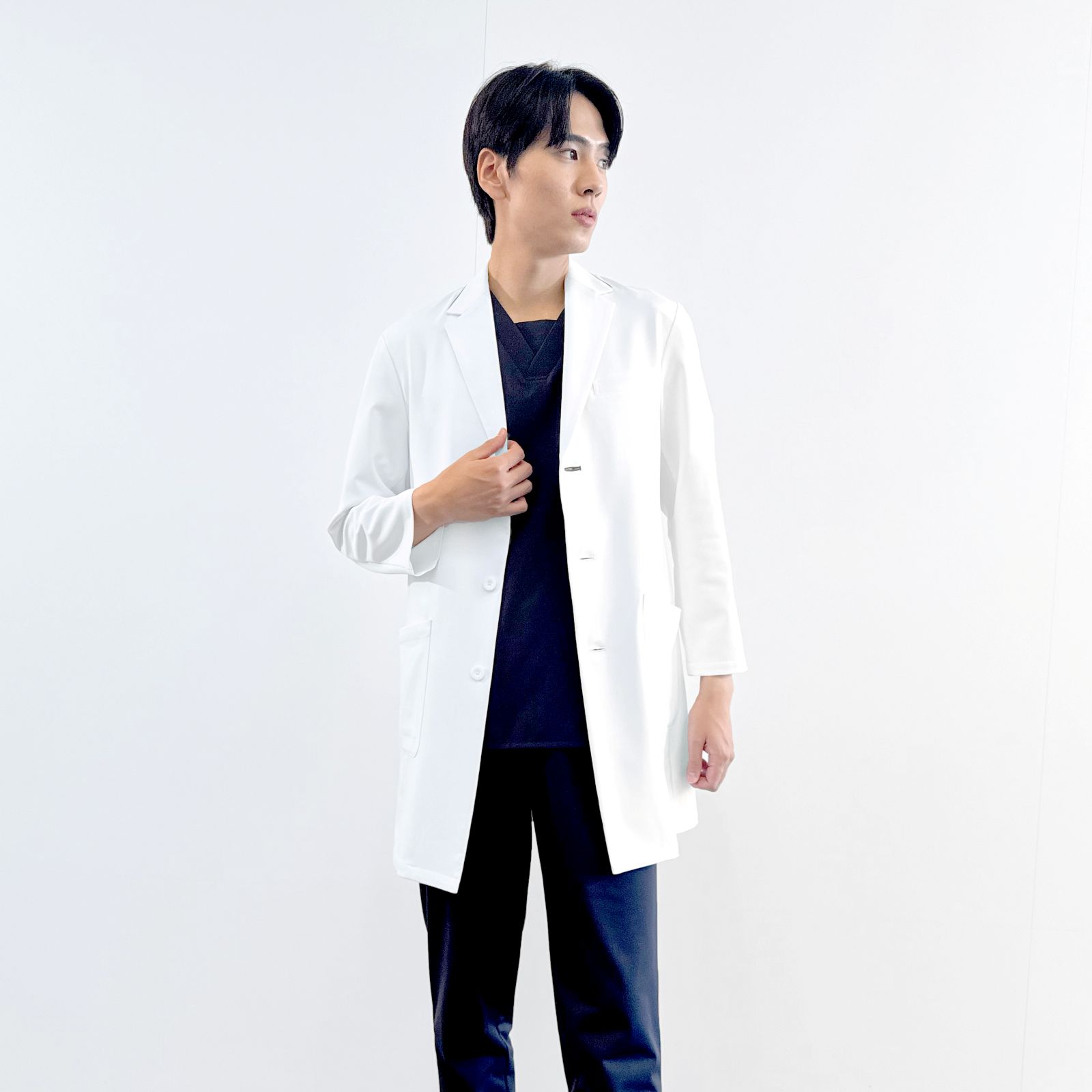 メンズショートコート[ホワイト×ダークネイビー]