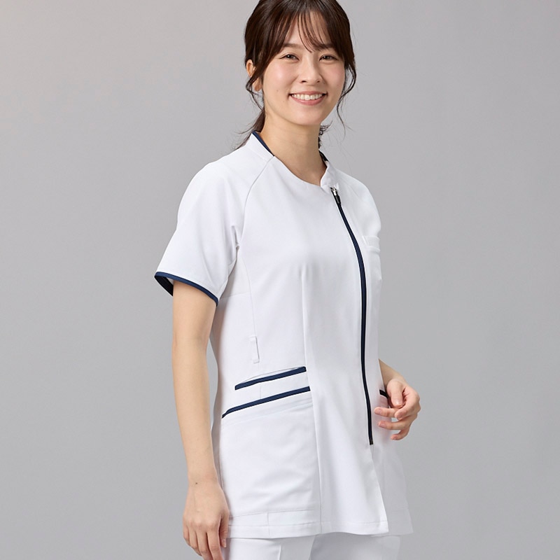 Ath-Medical レディスファスナースクラブ[ホワイト×ネイビー]