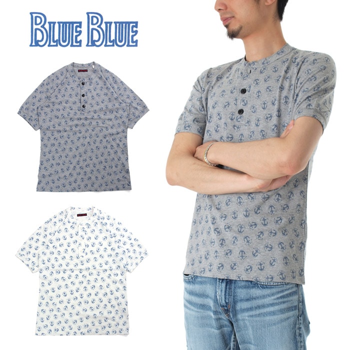 【70%OFFセール】ブルーブルー BLUE BLUE Tシャツ ローリングアンカーヘンリーネックTシャツ 700029776