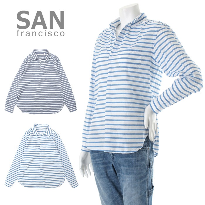【70%OFFセール】サフランシスコ San Francisco 綿麻ボーダーマリンスキッパーシャツ 700026324|San Francisco(サフランシスコ)|聖林公司