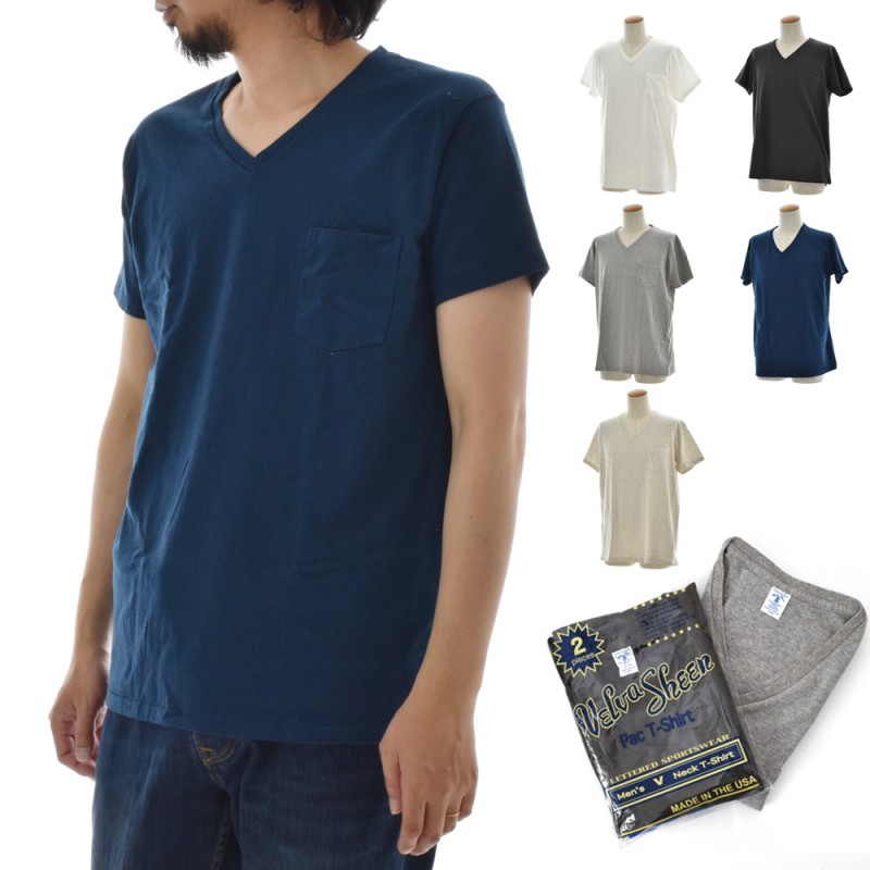 【5%OFFセール】Velva Sheen ベルバシーン Tシャツ ポケット付き 2パック Vネック 2pac V Neck S/S Tee 160922 2枚組み 2枚セット パックT 半袖 ベルバシン 無地TEE