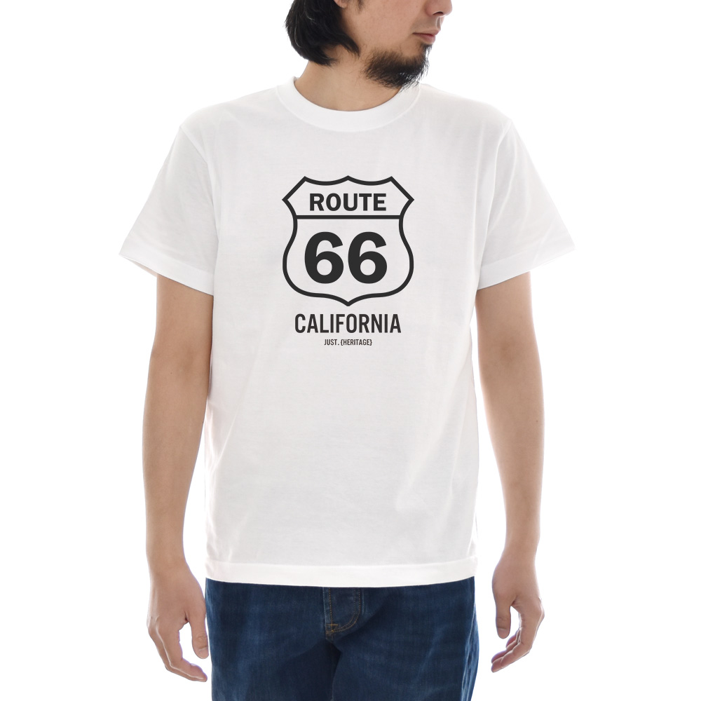 【5%OFFセール】ジャスト Tシャツ ルート 66 ROUTE 66 モノクロ 半袖Tシャツ メンズ レディース カリフォルニア アメカジ 大きいサイズ ホワイト 白 S M L XL XXL XX