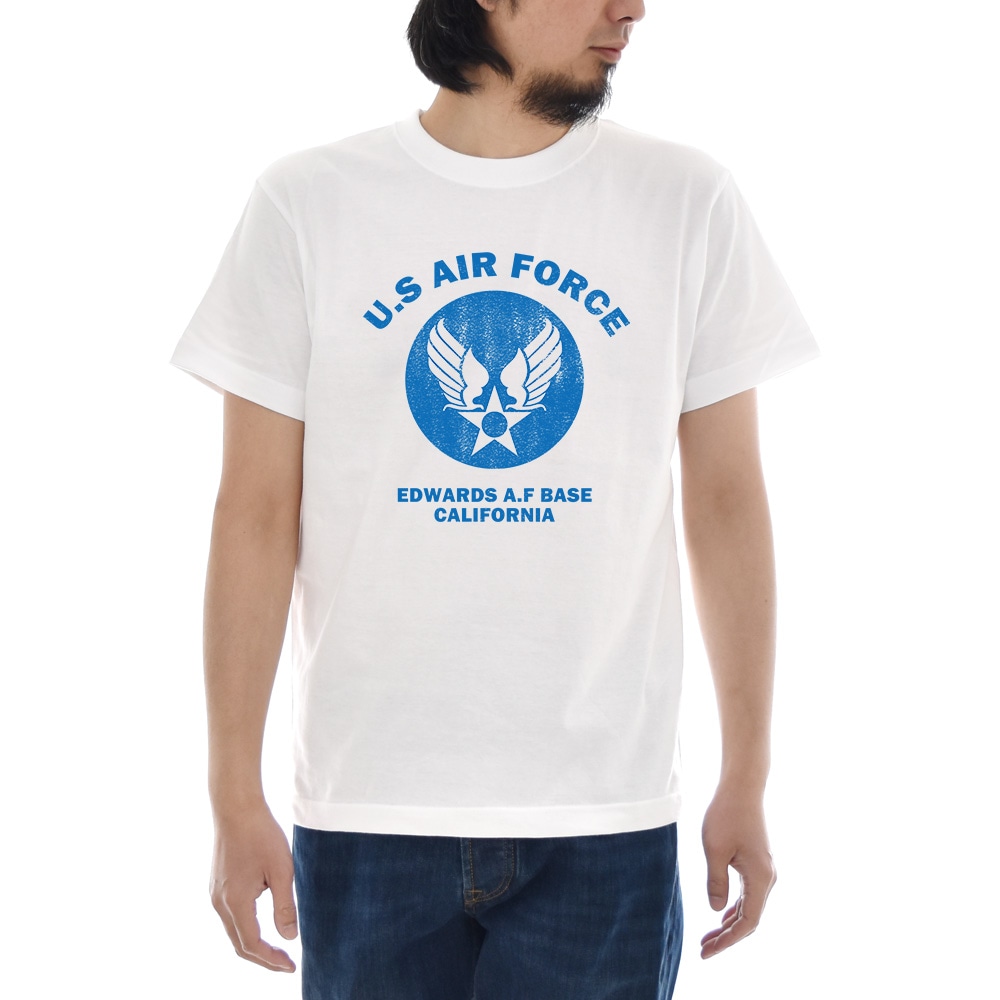 【5%OFFセール】ジャスト Tシャツ U.S AIR FORCE BASE カスレ 半袖Tシャツ メンズ US エアーフォース カリフォルニア 基地 ベース 大きいサイズ 白 S M L XL 3L 4L