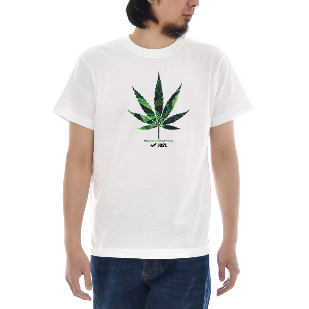 【5%OFFセール】ジャスト Tシャツ CANNABIS LEAF 半袖Tシャツ メンズ おしゃれ 大きいサイズ 大麻 麻 マリファナ カンナビス ガンジャ ウィード 柄 白 S M L XL XXL XXXL 3L 4L