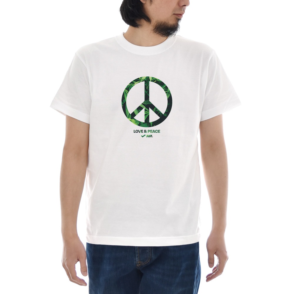 【5%OFFセール】ジャスト Tシャツ CANNABIS PEACE 半袖Tシャツ メンズ おしゃれ 大きいサイズ ピースマーク 大麻 麻 マリファナ カンナビス ガンジャ ウィード 柄 白 L XL 3L 4L