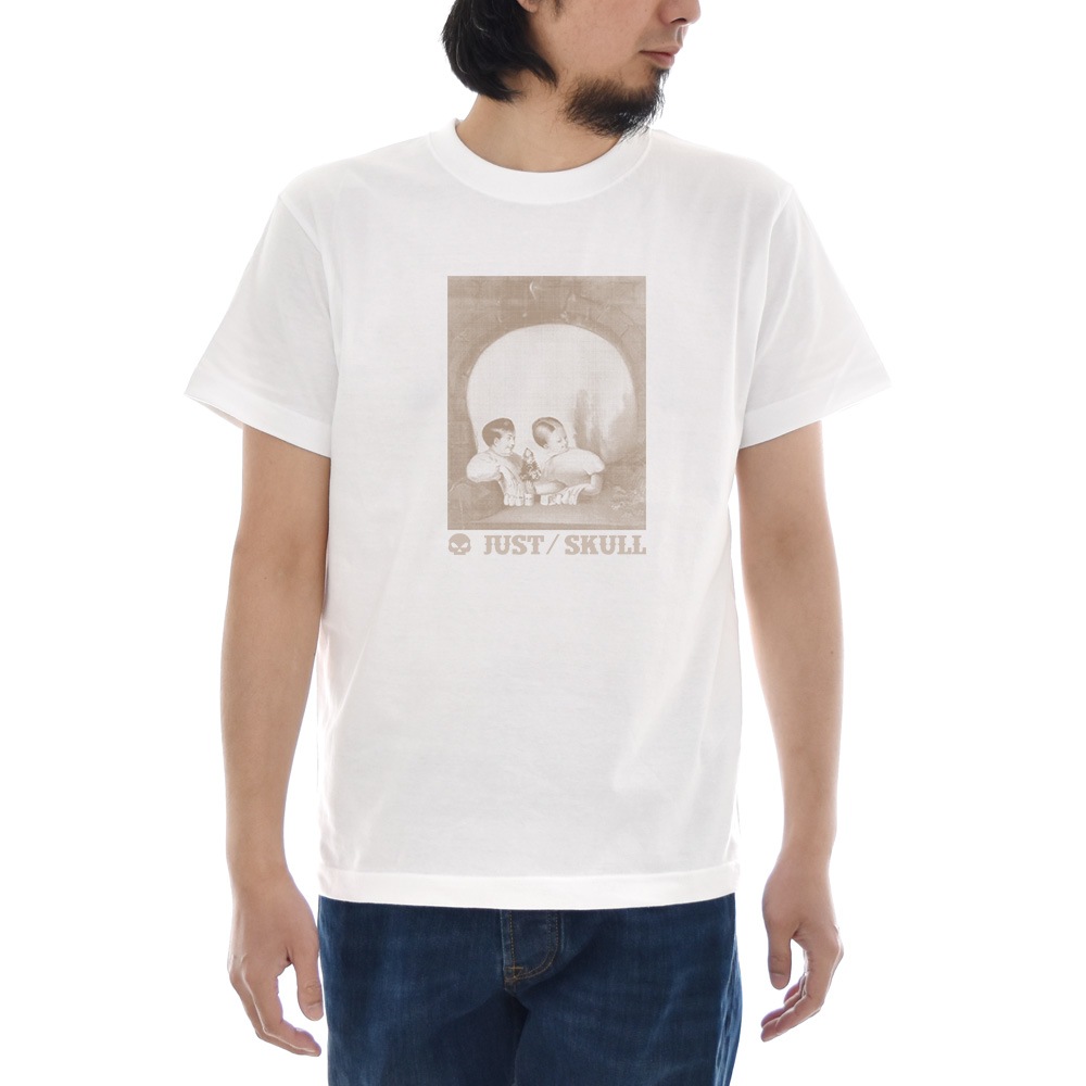 【5%OFFセール】ジャスト Tシャツ Double Image Skull 半袖Tシャツ メンズ おしゃれ 大きいサイズ スカル ドクロ ガイコツ 隠し絵 トリックアート 白 S M L XL XXL XXXL 3L 4L