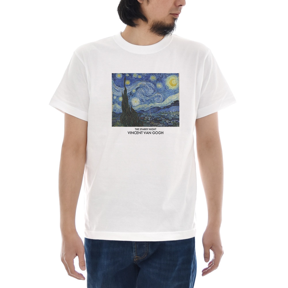 ゴッホ Tシャツ 星月夜 スターリーナイト THE STARRY NIGHT 半袖Tシャツ メンズ レディース 大きいサイズ Vincent Willem van Gogh 白 S M L XL 3L 4L JUST
