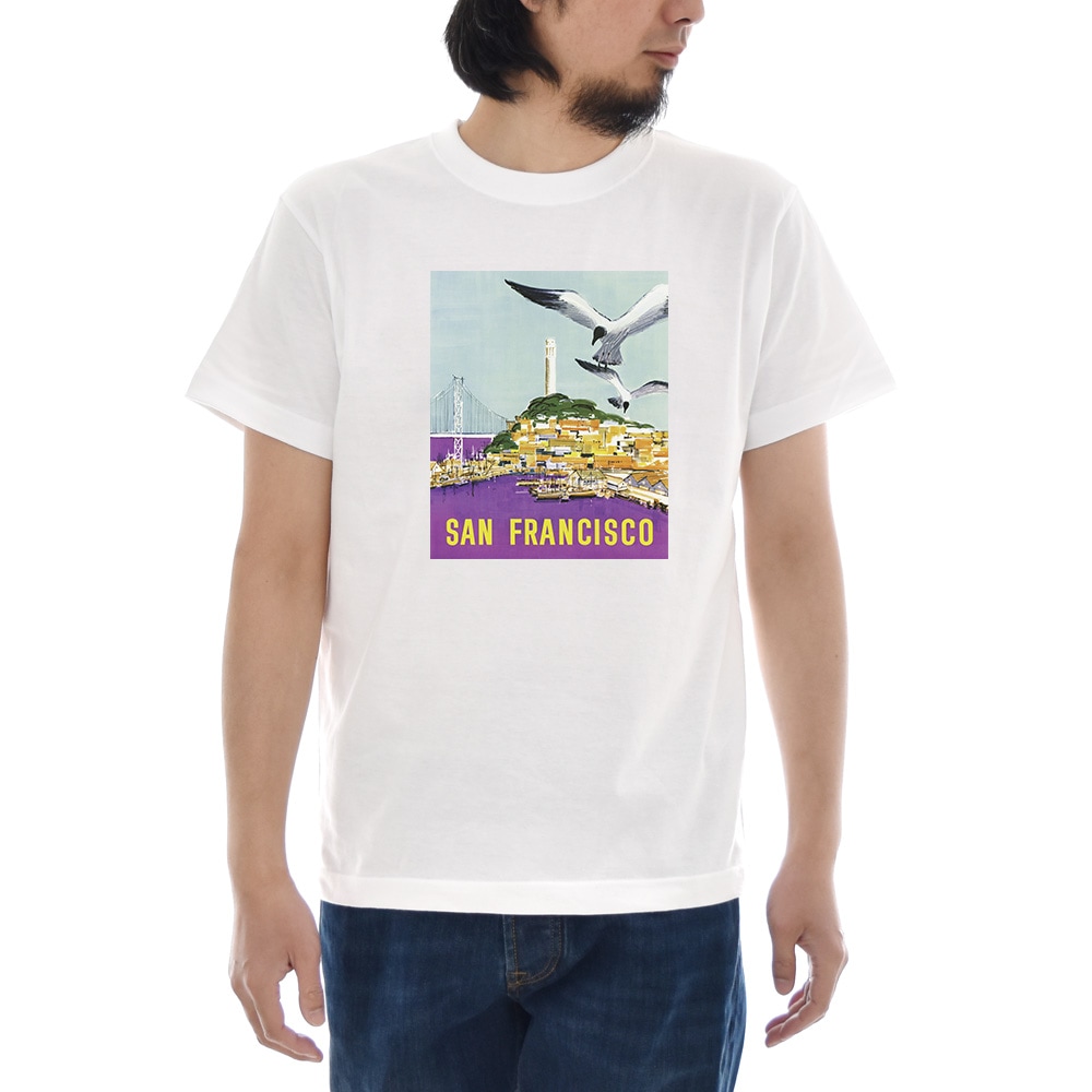 ヴィンテージ ポスター Tシャツ カリフォルニア サンフランシスコ 半袖Tシャツ メンズ レディース 大きいサイズ アート レトロ ビンテージ 白 S M L XL 3L 4L