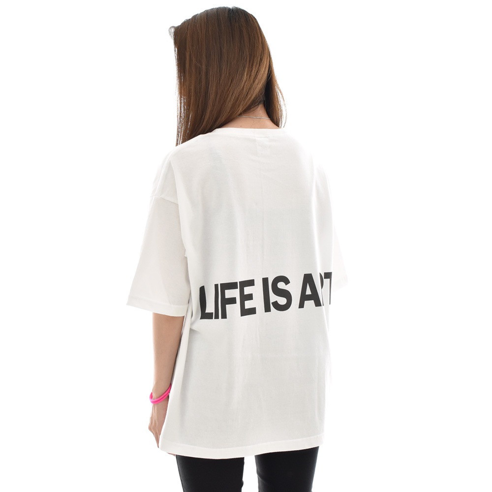 ビッグシルエット Tシャツ メンズ レディース Life is ART ライフ イズ アート ポケット 半袖Tシャツ ポケT ティーシャツ TEE トップス ブランド 白 黒 ホワイト