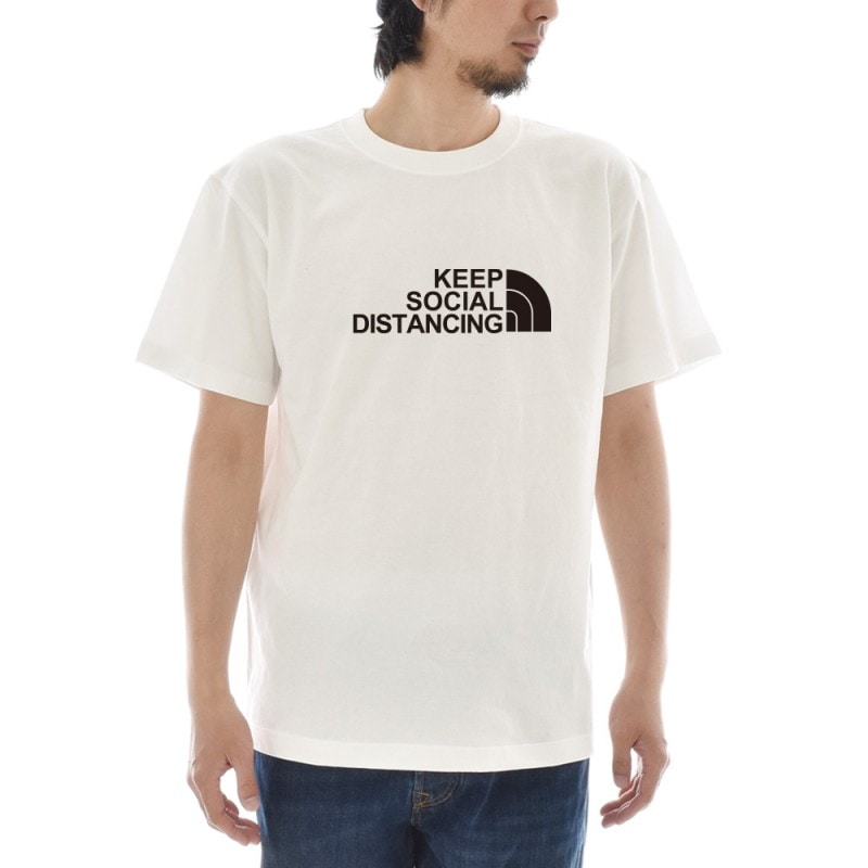 コロナ Tシャツ おもしろ パロディ ソーシャル ディスタンス KEEP SOCIAL DISTANCING 半袖 ティーシャツ メンズ レディース ブランド 大きいサイズ 白 ホワイト