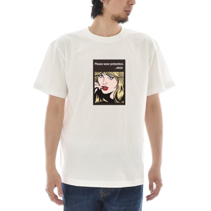 コロナ Tシャツ おもしろ パロディ マスクTシャツ Please wear protection MASK 半袖 ティーシャツ メンズ レディース ブランド 大きいサイズ 白 ホワイト