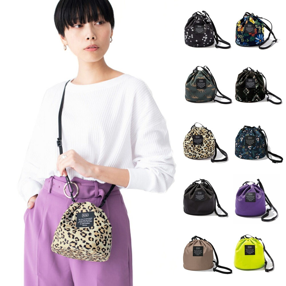 【6%OFFセール】KiU キウ バッグ 巾着 巾着バッグ 300D ドローストリングバッグ ショルダーバッグ ポーチ ミニバッグ レディース メンズ おしゃれ 防水 はっ水 総柄 花 星 K146|