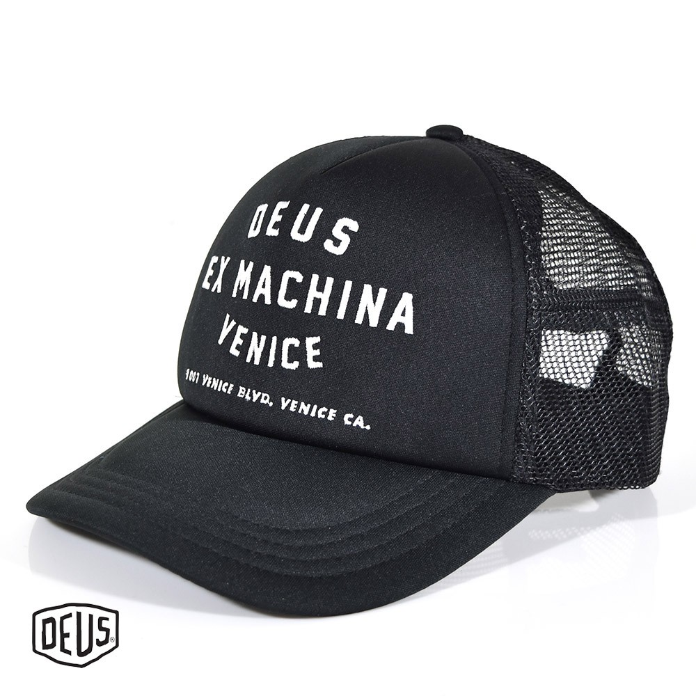 Deus デウス メッシュキャップ ヴェニス アドレス トラッカー 帽子 トラッカーキャップ メンズ レディース 黒 Venice Address Trucker キャップ DMA47620