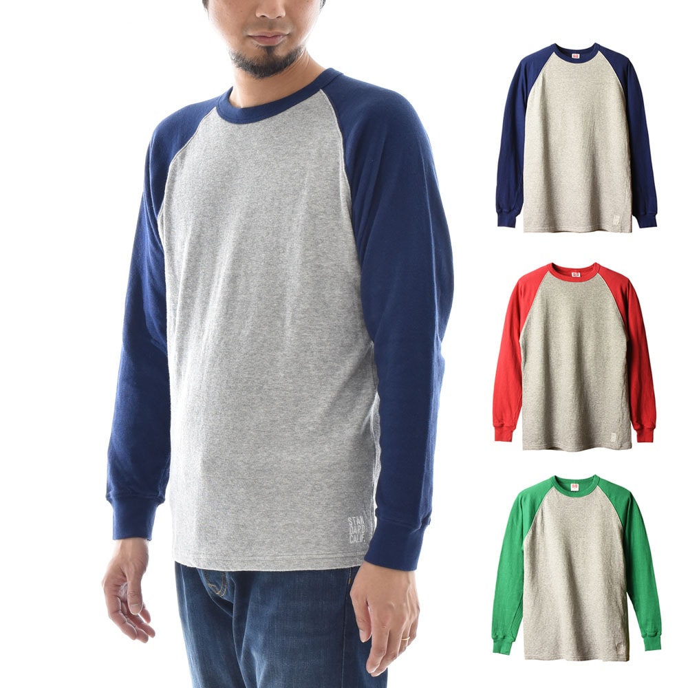 【50%OFFセール】スタンダードカリフォルニア STANDARD CALIFORNIA メンズ Tシャツ 2レイヤー ベースボール 長袖Tシャツ 灰 赤 紺 緑 M L  2LAYER BASEBALL LS-T TSBLA108