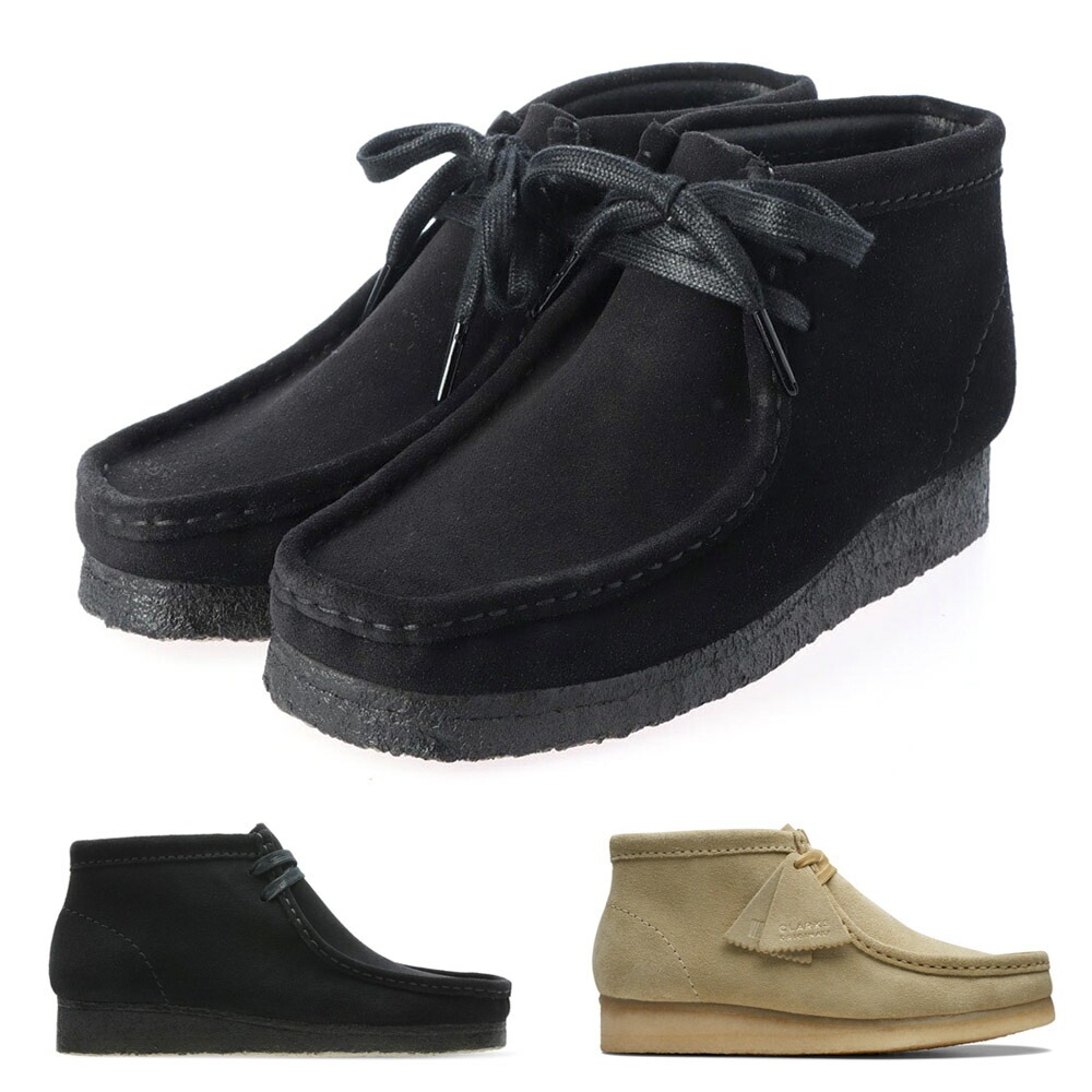 【5%OFFセール】クラークス Clarks ワラビーブーツ Wallabee Boots レディース ミッドカット スエード 天然革 スエードクレープソール メイプル ブラック 26155520 26155521
