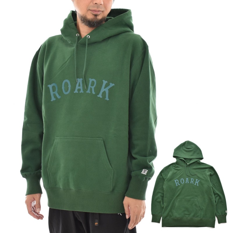 【5%OFFセール】ロアークリバイバルROARKREVIVALパーカーMEDIEVALLOGOP/OHOODEDSWEATRSWJ952メンズフーディ―パーカLXL緑