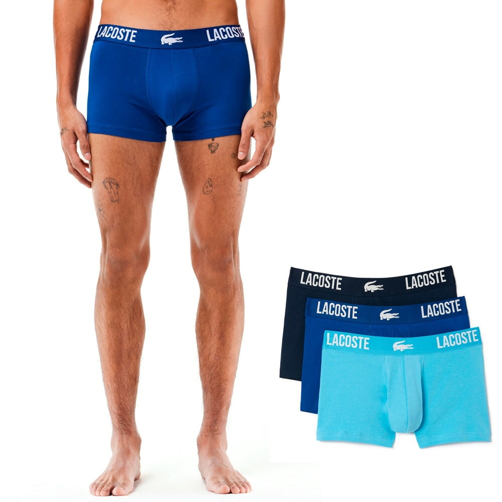 【5%OFFセール】ラコステ Lacoste コットンクロックウェストトランクショーツ3パック 前閉じ 5H3321-10 メンズ 男性 ジェンダーレス ボクサーパンツ 3枚セット 3PC