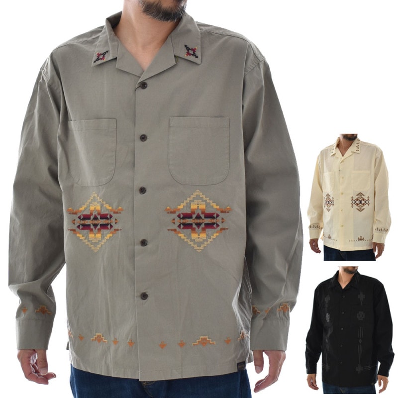 【5%OFFセール】ペンドルトン PENDLETON 長袖シャツ エンブロイダリー オープンカラー ポケット 長袖シャツ 4475-7006【メンズ レディース 男女兼用 ユニセックス】【 開襟 刺繍 ボックスシルエット M L ネイティブ柄 ネイティブアメリカン Beacon Rock Four Corners Harding】