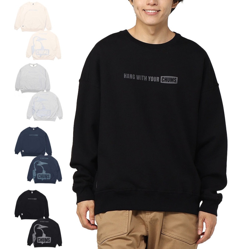 【5%OFFセール】チャムス CHUMS トレーナー オーバーサイズドビッグブービークルートップ Oversized Big Booby Crew Top CH00-1466【メンズ レディース 男女兼用】【スウェット スエット USAコットン ロゴ入り バックプリント オーバーサイズ ビッグシルエット ブラック】