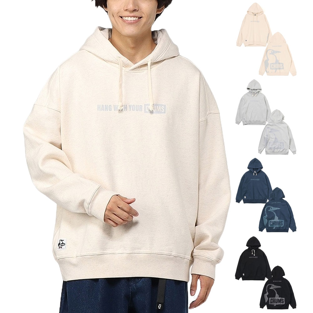 【5%OFFセール】チャムス CHUMS パーカー オーバーサイズドビッグブービープルオーバーパーカー Oversized Big Booby Pullover Parka CH00-1467【メンズ レディース 男女兼用】【フーディ― フード付き USAコットン ロゴ入り バックプリント オーバーサイズ ビッグシルエット ブラック】