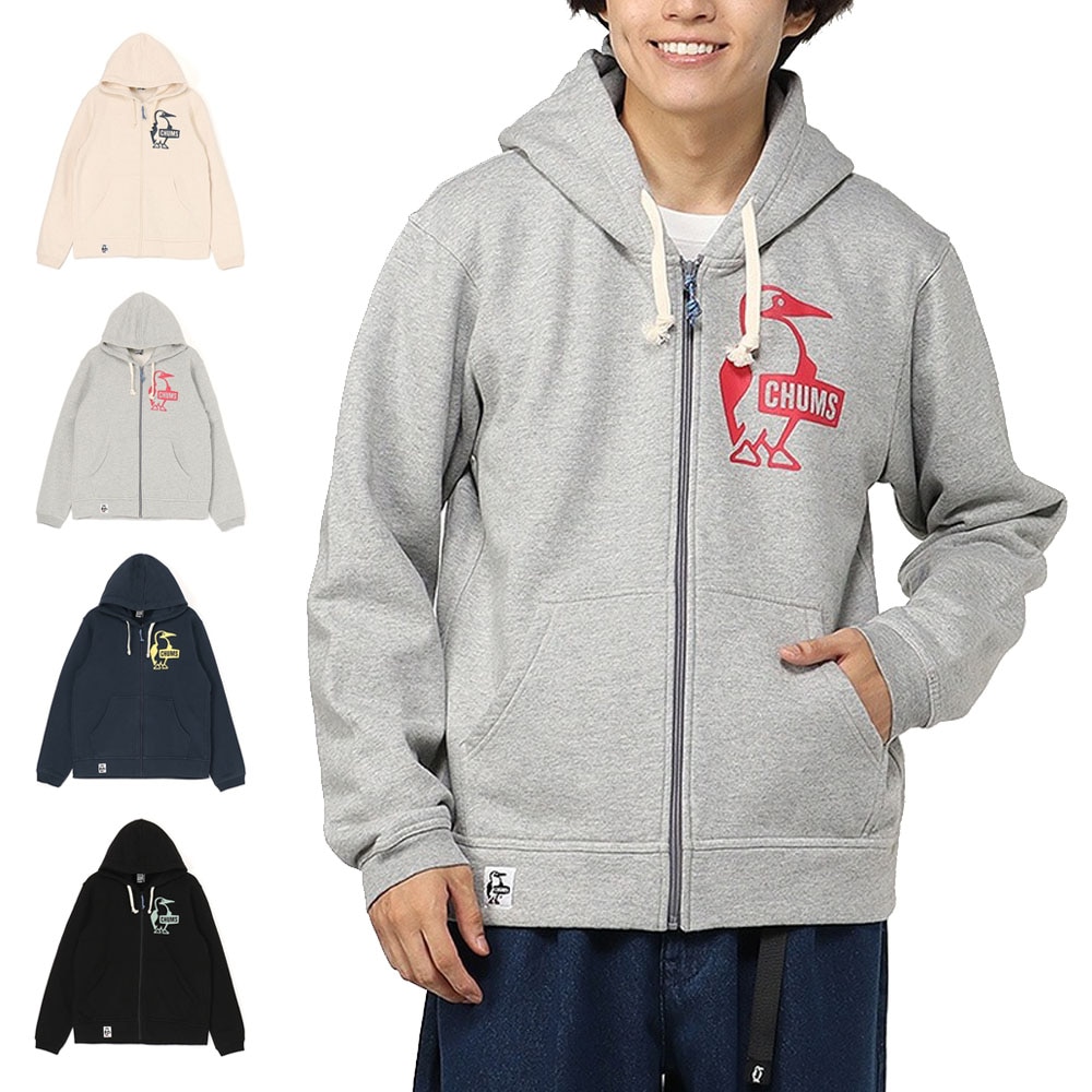 【5%OFFセール】チャムス CHUMS トレーナー ブービーロゴジップパーカー Booby Logo Zip Parka CH00-1420【メンズ レディース 男女兼用】【ジップアップパーカー ファスナー付きフーディ―  フード付き USAコットン ロゴ入り 裏起毛 オーバーサイズ ビッグシルエット ブラック】