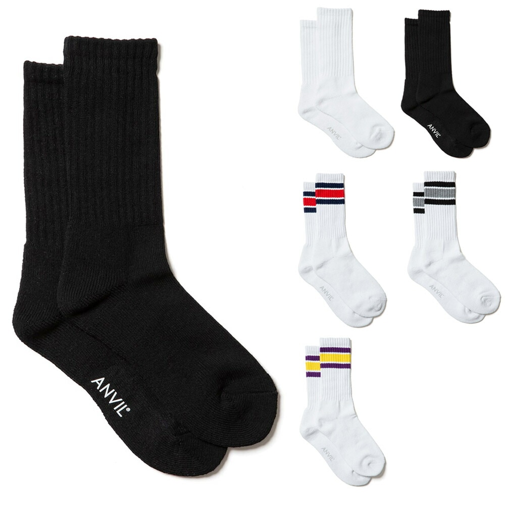 ANVIL アンビル アンヴィル ソックス 靴下 USA コットン クルーソックス USA Cotton Crew Socks AN500【メンズ 男性用 リブソックス 1Pソックス ハイソックス ラインソックス スポーツソックス 無地 ムジ シンプル おしゃれ 綿 くつした 長め アウトドア靴下 25-29cm】