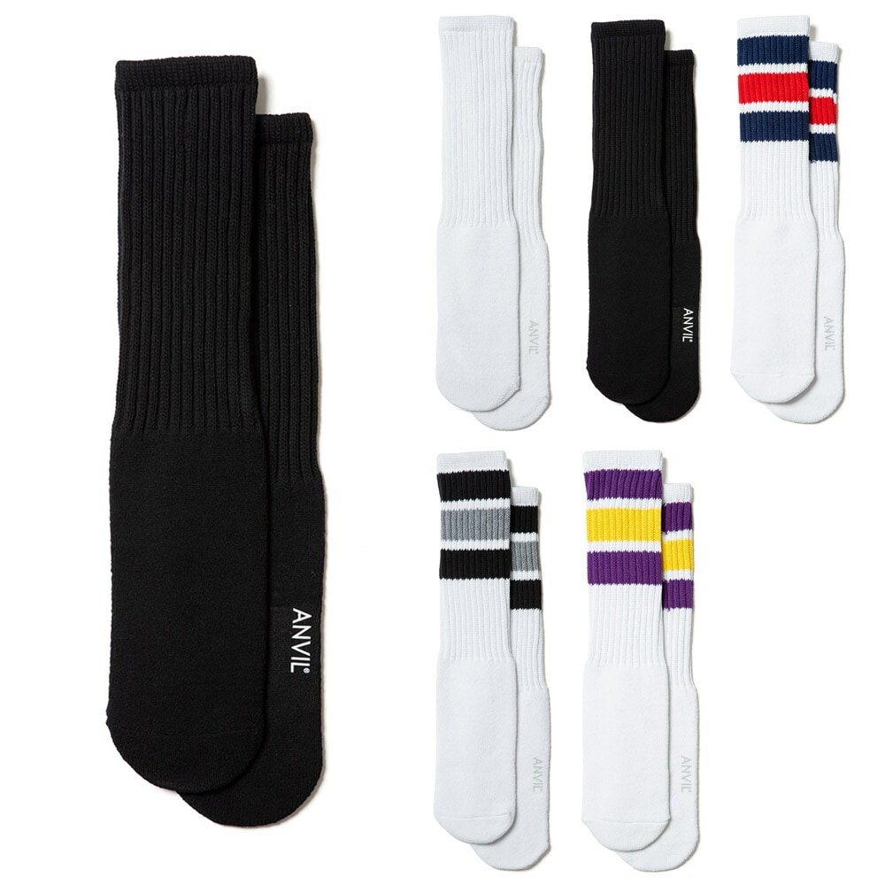 ANVIL アンビル アンヴィル ソックス 靴下 USA コットン チューブソックス USA Cotton Tube Socks AN600【メンズ レディース リブソックス 1Pソックス ハイソックス ラインソックス スポーツソックス 無地 シンプル おしゃれ 綿 くつした 長め アウトドア靴下 フリーサイズ】