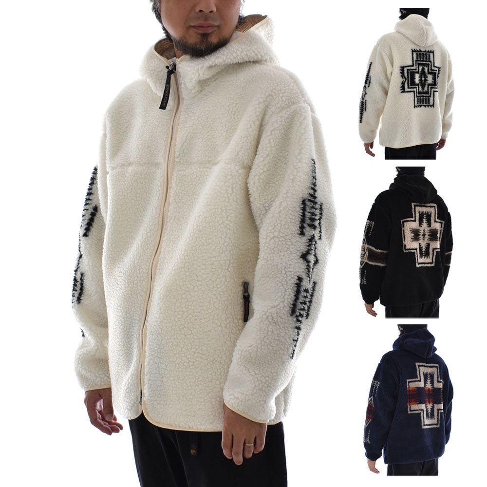 【5%OFFセール】ペンドルトン PENDLETON ボアフリースパーカー ボア ジップ フーディー 4475-7016【メンズ レディース 男女兼用 ユニセックス M L】【フリース レトロ ファスナー付き ジップ付き ジャケット ネイティブ柄 ネイティブアメリカン Highland Peak Harding】