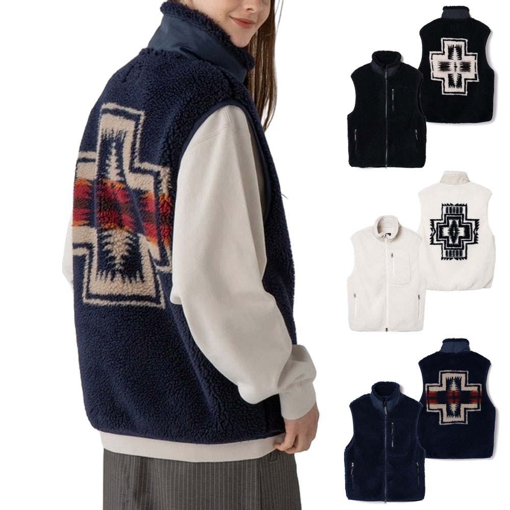 【5%OFFセール】ペンドルトン PENDLETON ボアフリースベスト スタンドネックベスト 4475-7017【メンズ レディース 男女兼用 ユニセックス M L】【ノースリーブ フロントファスナー ジップ付き ネイティブ柄 ネイティブアメリカン アウトドア Highland Peak Harding】