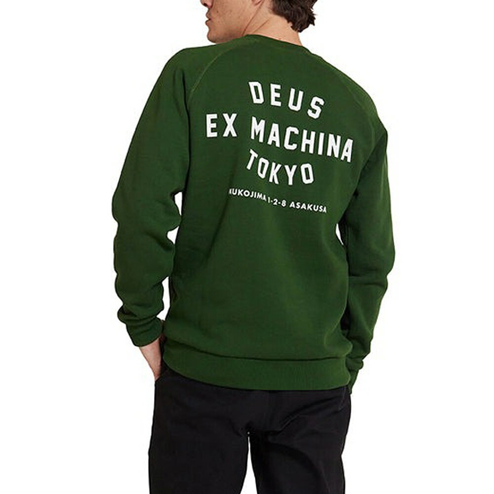 【5%OFFセール】デウス エクスマキナ DEUS EXMACHINA トレーナー トーキョー アドレスクルー TOKYO ADDRESS CREW DMW48259E【メンズ レディース スウェット スエット トップス 長袖 おしゃれ 裏起毛 大きいサイズ バックプリント シールドロゴ ストリート サーファー バイカー アメカジ】