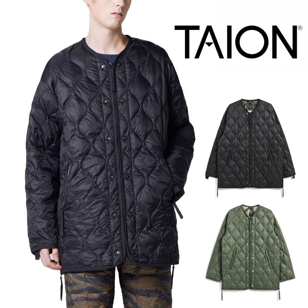 【5%OFFセール】タイオン TAION ライトダウン ミリタリー M65 ライナーWジップ ダウンジャケット-ソフトシェル TAION-M65LSZBML-1【メンズ L XL XXL 大きいサイズ】【アウター ダウンコート M-65 モッズコート コンパクト ライトダウン 暖かい 軽量 防寒 コートイン ブラック 黒 オリーブ】