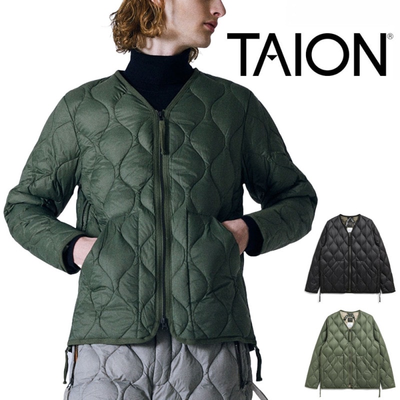 【10%OFFセール】タイオン TAION ライトダウン ミリタリー VネックWジップ ダウンジャケット-ソフトシェル TAION-101ALSZML-1【メンズ L XL 2XL 大きいサイズ】【M65ライナータイプ アウター ジャケット コンパクト ライトダウン 軽量 防寒 柔らか ブラック 黒】