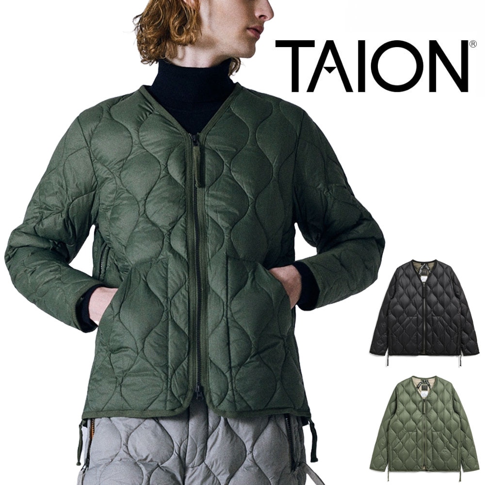【5%OFFセール】タイオン TAION ライトダウン ミリタリー VネックWジップ ダウンジャケット-ソフトシェル TAION-101ALSZML-1【メンズ L XL 2XL 大きいサイズ】【M65ライナータイプ アウター ジャケット ジャンバー コンパクト ライトダウン 暖かい 軽量 防寒 柔らか ブラック 黒 オリーブ】