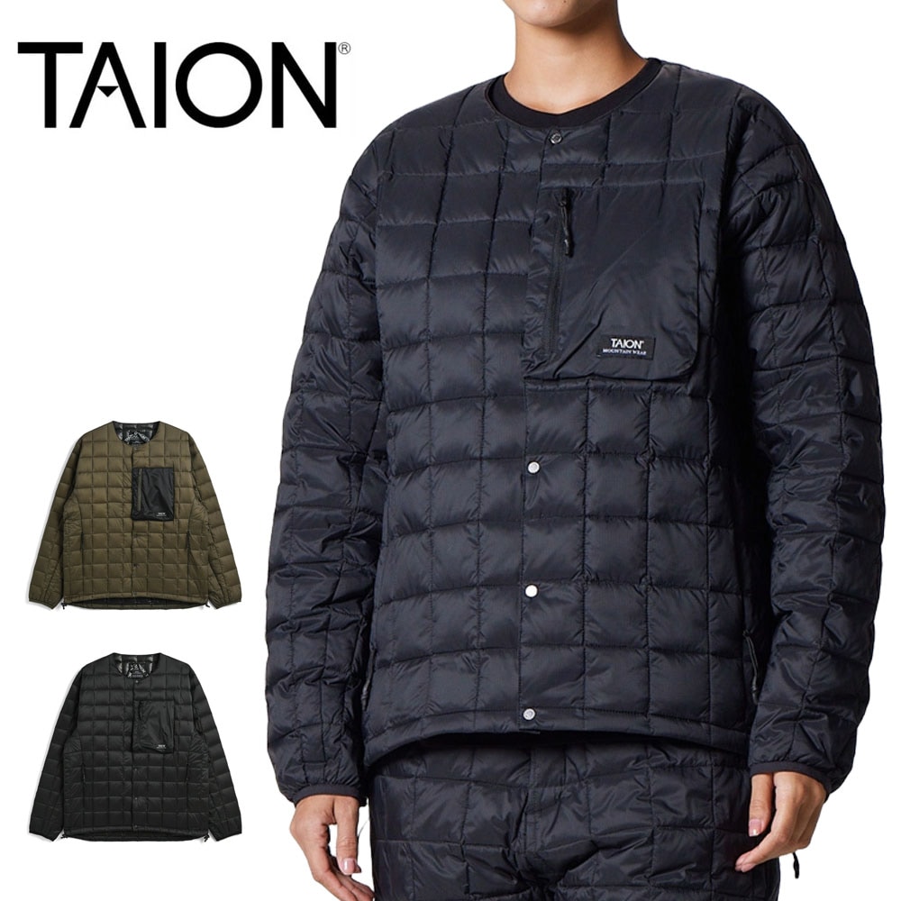 【10%OFFセール】タイオン TAION ライトダウン インナーダウン マウンテン クルーネック ライトダウンジャケット TAION-104BXMT-800【メンズ L XL 大きいサイズ】【アウトドア キャンプ アウター インナー 軽量  軽い コンパクト パッカブル 暖かい防寒 ブラック 黒】