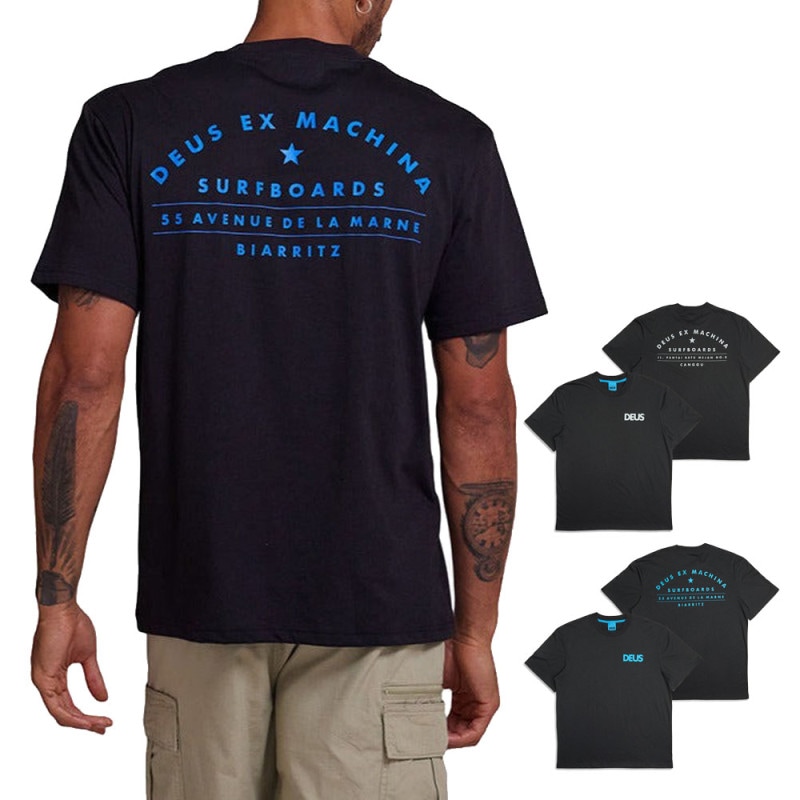 【5%OFFセール】デウス エクス マキナ Deus ex Machina Tシャツ チャングー ビアリッツ サーフティーシャツ Canggu Biarritz Surf Tee DMP241359【メンズ L XL】【速乾Tシャツ バックプリント ボックスシルエット サーファー バイカー アメカジ 定番 ブラック 黒】