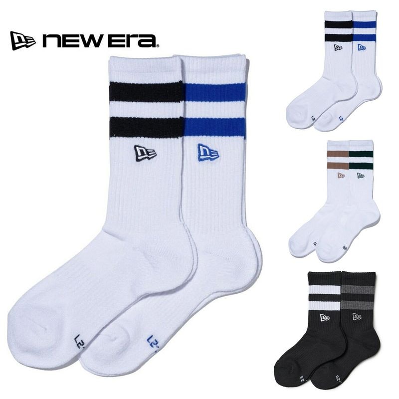 ニューエラ new era NEWERA 2Pソックス 靴下 ソックス クルー 2ペア ライン フラッグロゴ エンブロイダリー SOCKS CREW 2P EMB 14518184 14518185【メンズ レディース 2足セット(2足組) クルーソックス ラインソックス 長め フラッグ ロゴ 刺繍 クルー丈】