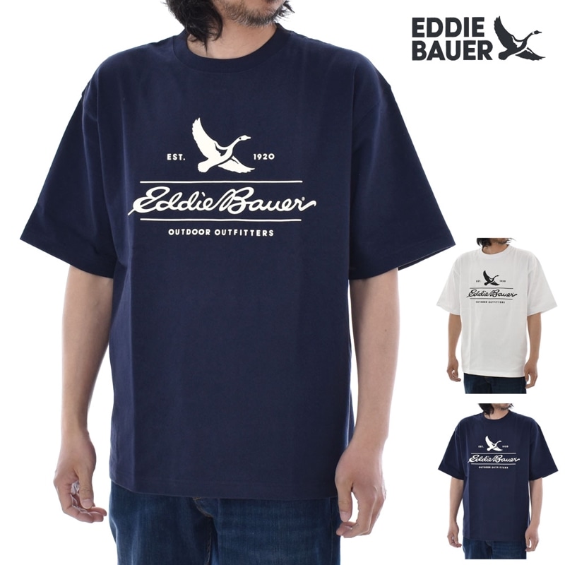 【5%OFFセール】エディー・バウアー EDDIE BAUER Tシャツ クラシック ロゴ プリント ショートスリーブ Tシャツ CLASSIC LOGO PRINT SS TEE E801061M【メンズ 男性用M L】【半袖 ヘビーウェイト 厚手 綿100% ジャパンエディション 白 ホワイト 紺色 ネイビー ボックスシルエット】