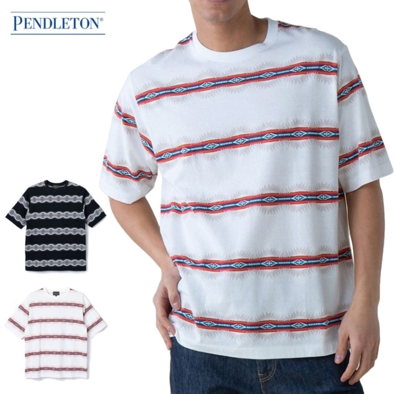 【5%OFFセール】ペンドルトン PENDLETON 半袖Tシャツ ジャガード Tシャツ Jacquard Tee 5275-0018【メンズ レディース ジャガードボーダー ジャカード オーバーサイズ ワイドシルエット ネイティブ柄 ハーディング コットン100% 綿100% カジュアル アメカジ ティーシャツ ティシャツ】