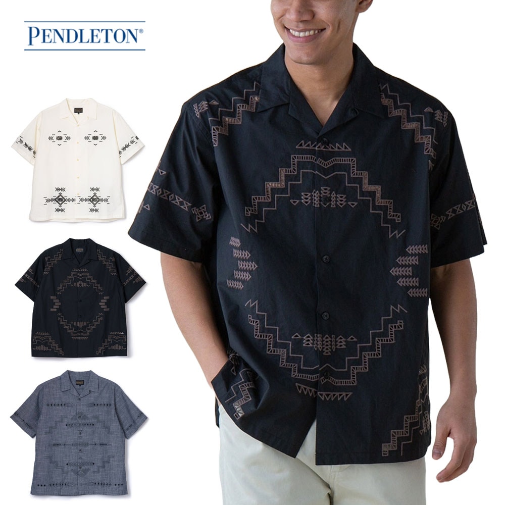 【5%OFFセール】ペンドルトン PENDLETON 半袖シャツ カットワーク オープンカラーシャツ 5275-0013【メンズ レディース 男女兼用 ユニセックス M L】【刺繍 オーバーサイズ ワイドシルエット 開襟シャツ アロハシャツ ヴィンテージ風 リゾート ネイティブ柄  涼し気 】