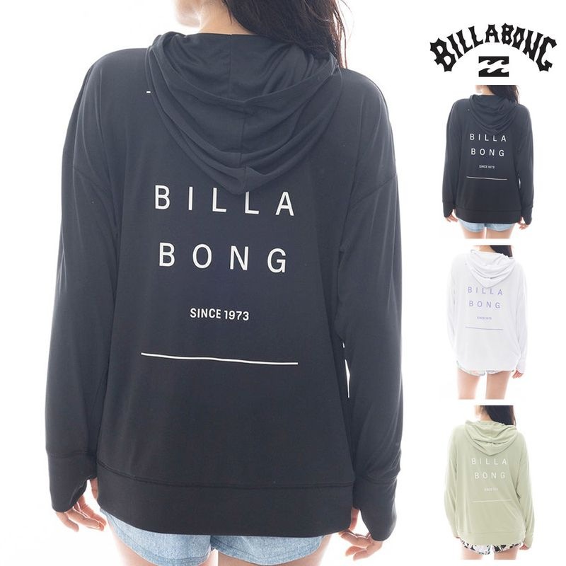 【5%OFFセール】ビラボン BILLABONG レディース ラッシュガード フード付き ジップラッシュガード ZIP UP HOODED LOGO LOOSE RASHGUARD BF013852【ウィメンズ UVプロテクション UVカット UPF50+ 紫外線対策 日焼け防止 パーカー ファスナー付き サーフィン 海水浴 プール 黒 白】