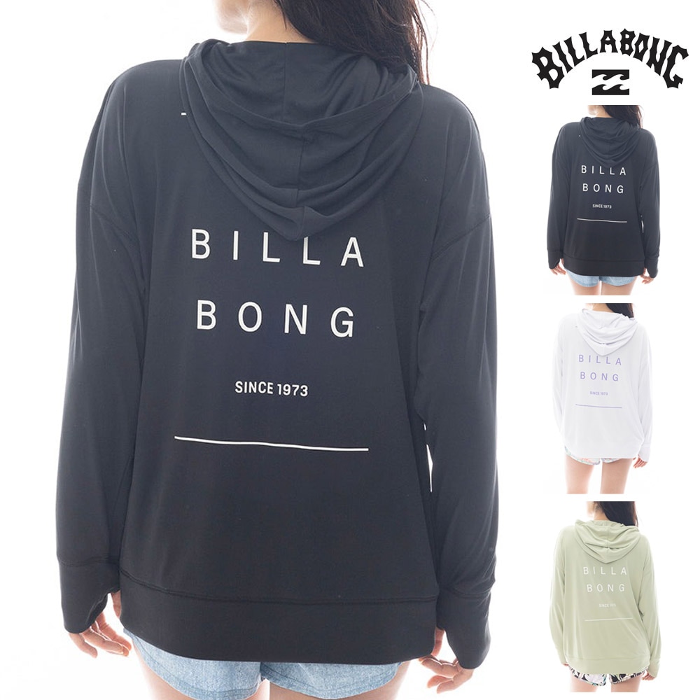 【10%OFFセール】ビラボン BILLABONG レディース ラッシュガード フード付き ジップラッシュガード ZIP UP HOODED LOGO LOOSE RASHGUARD BF013852【ウィメンズ UVプロテクション UVカット UPF50+ 紫外線対策 日焼け防止 パーカー ファスナー付き サーフィン 海水浴 プール 黒 白】