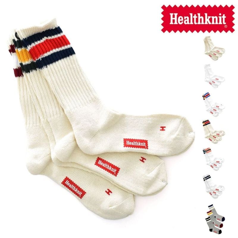 ヘルスニット Healthknit ソックス 靴下 クルーソックス 3P 191-3106 191-3625 191-3108 191-3471 191-3716 191-3577 193-0001 193-0002 193-0004【メンズ レディース キッズ 子供服 3足セット(3足組) クルーソックス ラインソックス ハイソックス 長め ロゴ 刺繍 クルー丈】