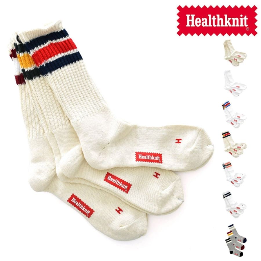 ヘルスニット Healthknit ソックス 靴下 クルーソックス 3P 191-3106 191-3625 191-3108 191-3471 191-3716 191-3577 193-0001 193-0002 193-0004【メンズ レディース キッズ 子供服 3足セット(3足組) クルーソックス ラインソックス ハイソックス 長め ロゴ 刺繍 クルー丈】