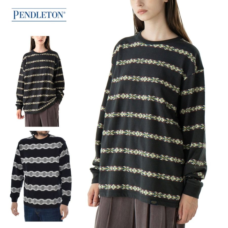 【5%OFFセール】ペンドルトン PENDLETON 長袖Tシャツ ジャガード ロングスリーブTシャツ 5175-9013 5475-1024【メンズ レディース 男女兼用 ユニセックス M L ロンT オーバーサイズ ワイドシルエット 柔らか コットン 綿100％ ネイティブ柄 ネイティブアメリカン ジャガード 総柄】