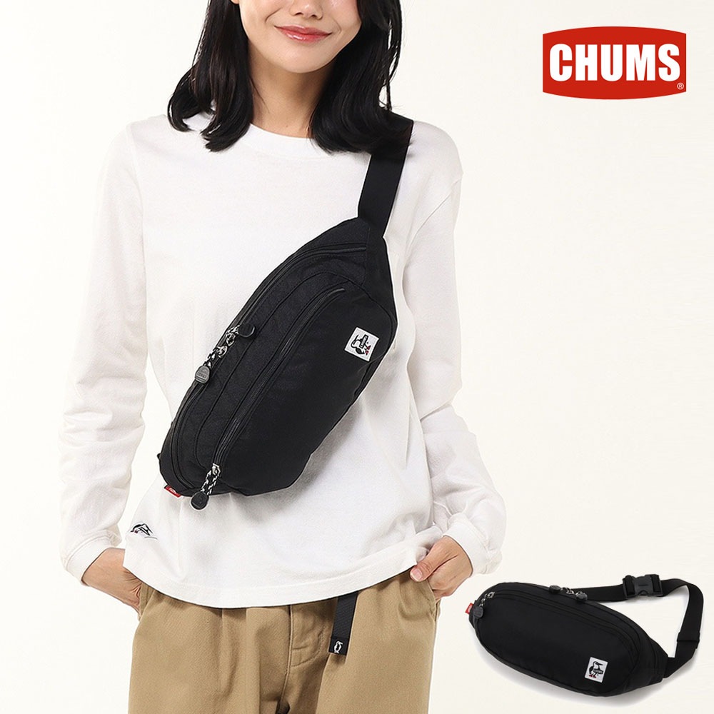 チャムス CHUMS バッグ リサイクルスモールオーバルウエストパック Recycle Small Oval Waist Pack CH60-3969【メンズ レディース 男女兼用 キッズ 子供用 鞄 かばん 斜め掛け ボディバッグ 丁度良いサイズ  黒 ブラック リサイクルポリエステル】