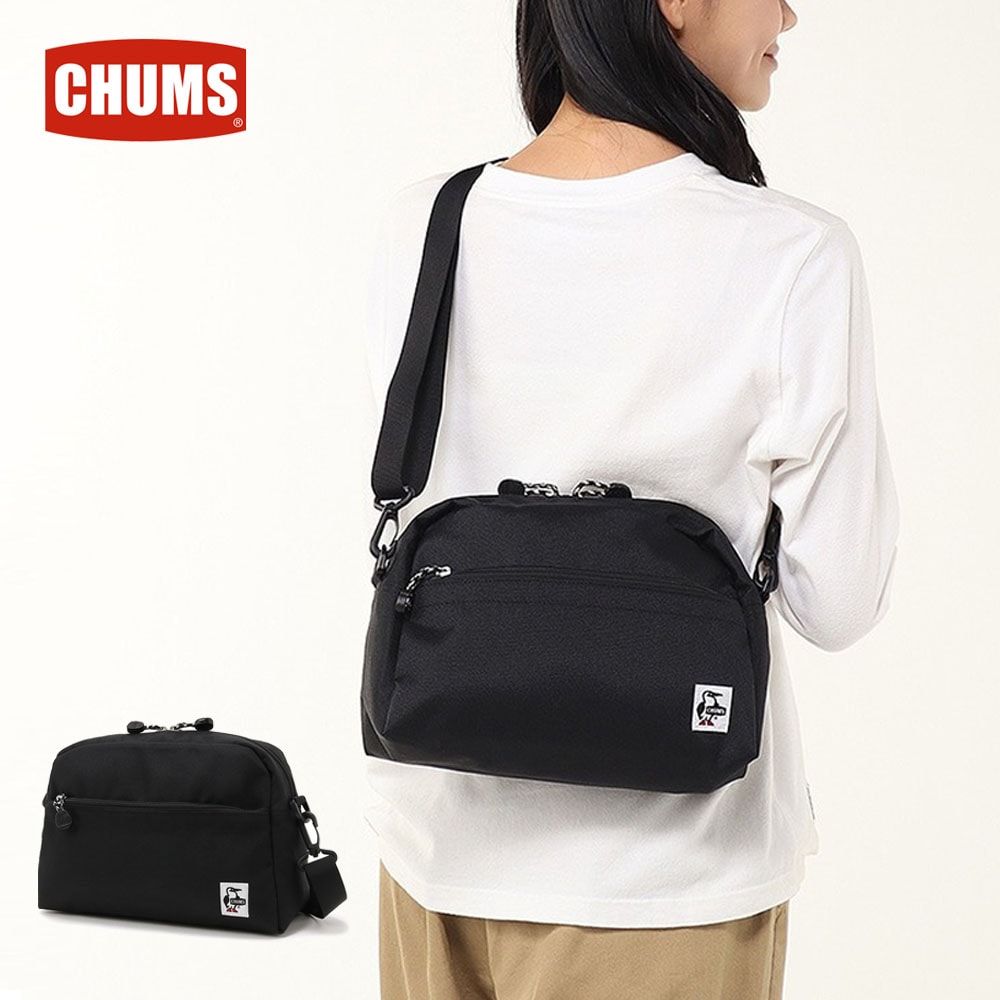 チャムス CHUMS バッグ リサイクルスモールトラぺゾイドショルダーバッグ Recycle Small Trapezoid Shoulder Bag CH60-3963【メンズ レディース 男女兼用 キッズ 子供用 鞄 かばん 斜め掛け 丁度良いサイズ  黒 ブラック リサイクルポリエステル】